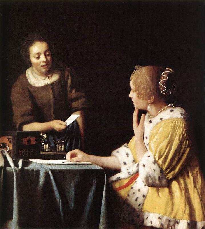 VERMEER VAN DELFT, Jan Lady with Her Maidservant Holding a Letter wetr